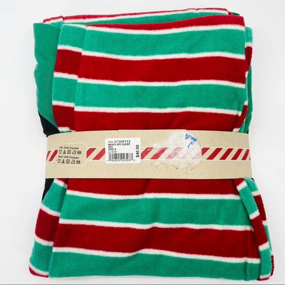 NWT holiday traditions 2 piece Elf pajama set green red white stripe MENS SMALL - Picture 5 of 5
